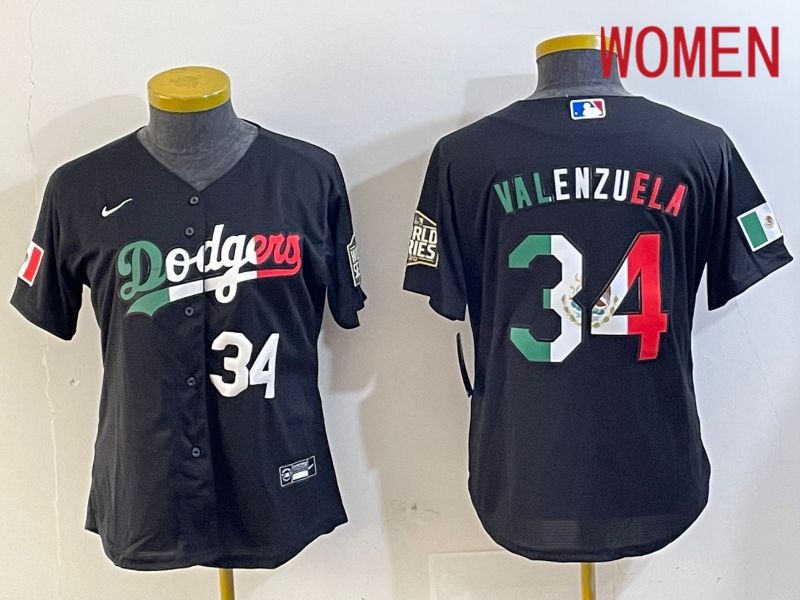 Women Los Angeles Dodgers #34 Valenzuela Black Game 2024 Nike MLB Jersey style 10294